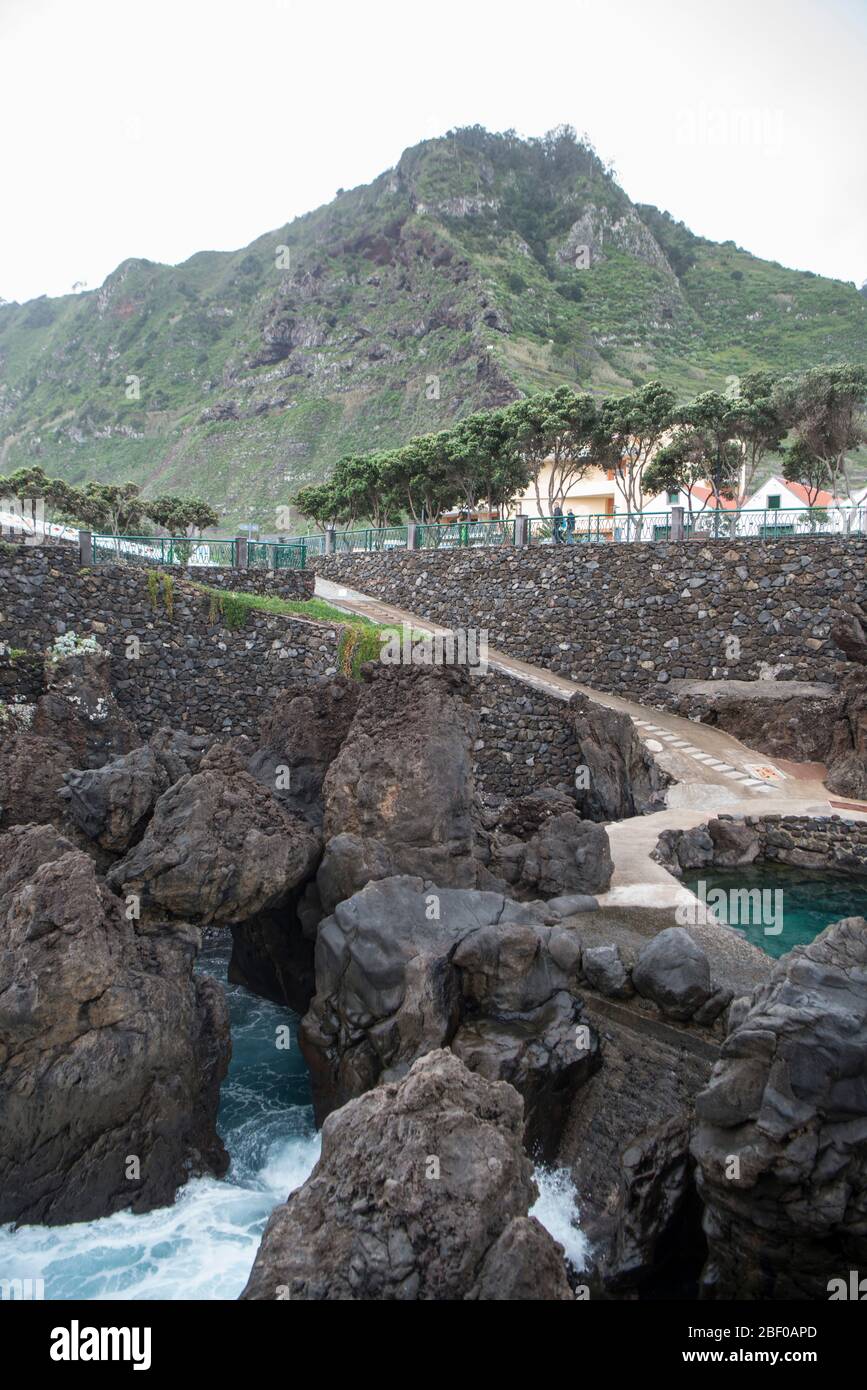 the Volcanic pools in the natural rocks on the coast at the Town Porto ...