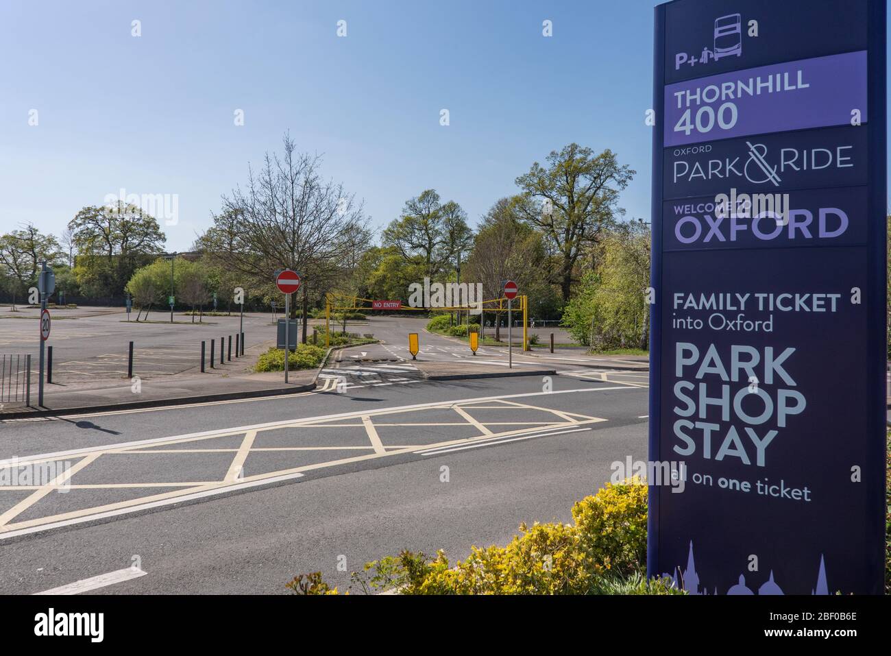 A deserted park and ride car park in Oxford during the coronavirus (Covid-19) outbreak, April 2020. Stock Photo