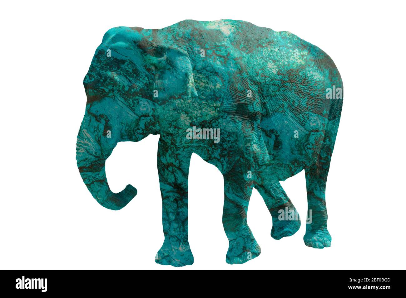 Elefant Illustration mit türkis grauer Holz Struktur Stock Photo
