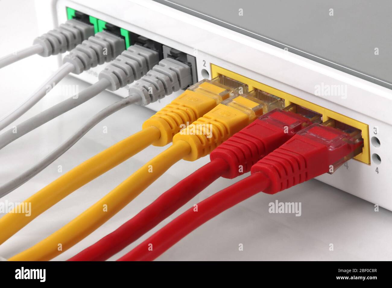 Wireless Modem router with network hub with cables connecting
