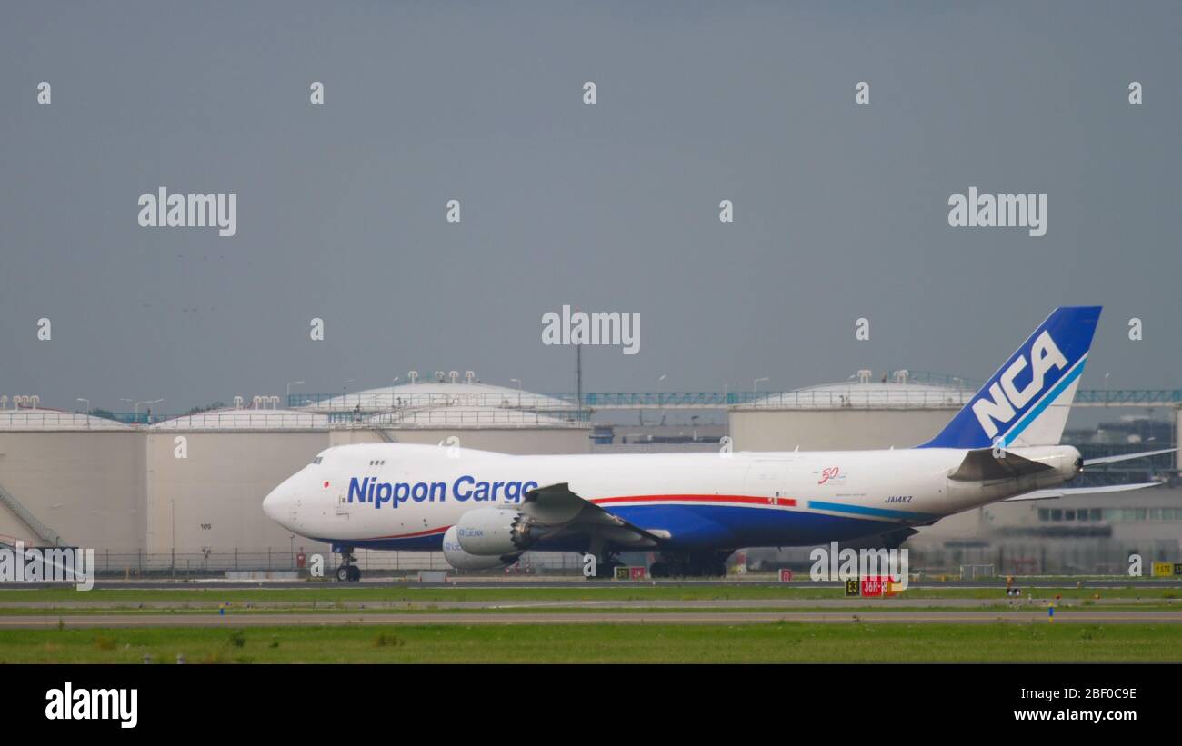 Airfreight Boeing 747 before departure Stock Photo