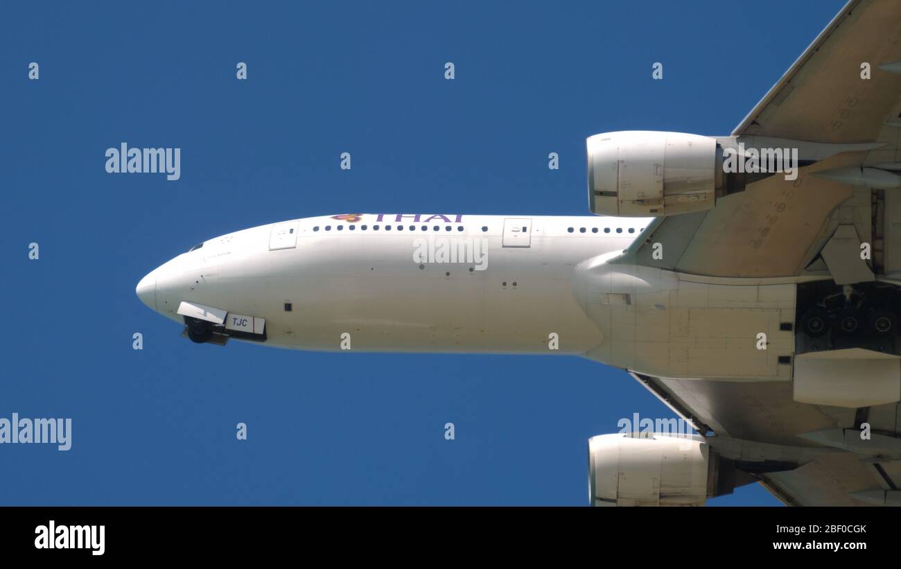 Airplane departure from Phuket Stock Photo