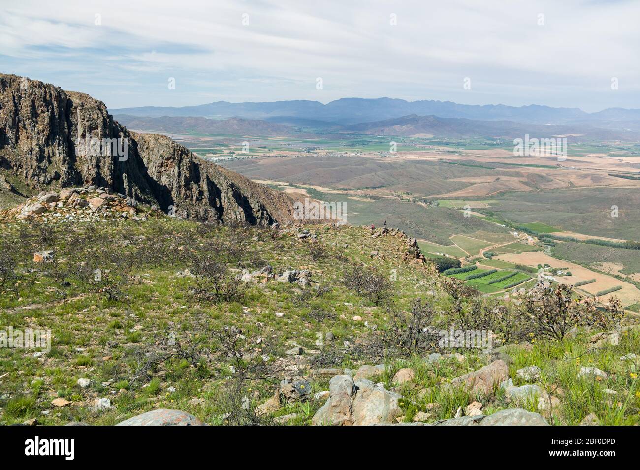 Bloupunt hiking trail stretches nearly sixteen kilometers in the mountains of Montagu, Western Cape, South Africa with panoramic views, ravines, mount Stock Photo