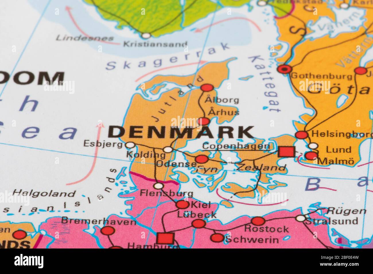 Jutland Peninsula On World Map Europe Map Of Denmark 2BF0E4W 