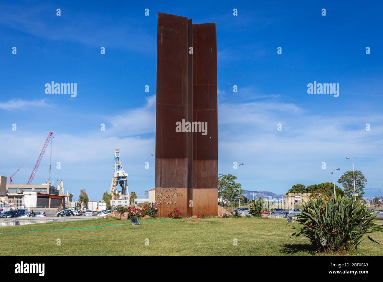 Monument to the Fallen in the Fight Against Mafia on the 13 Victims Square in Palermo city of Southern Italy, capital of autonomous region of Sicily Stock Photo