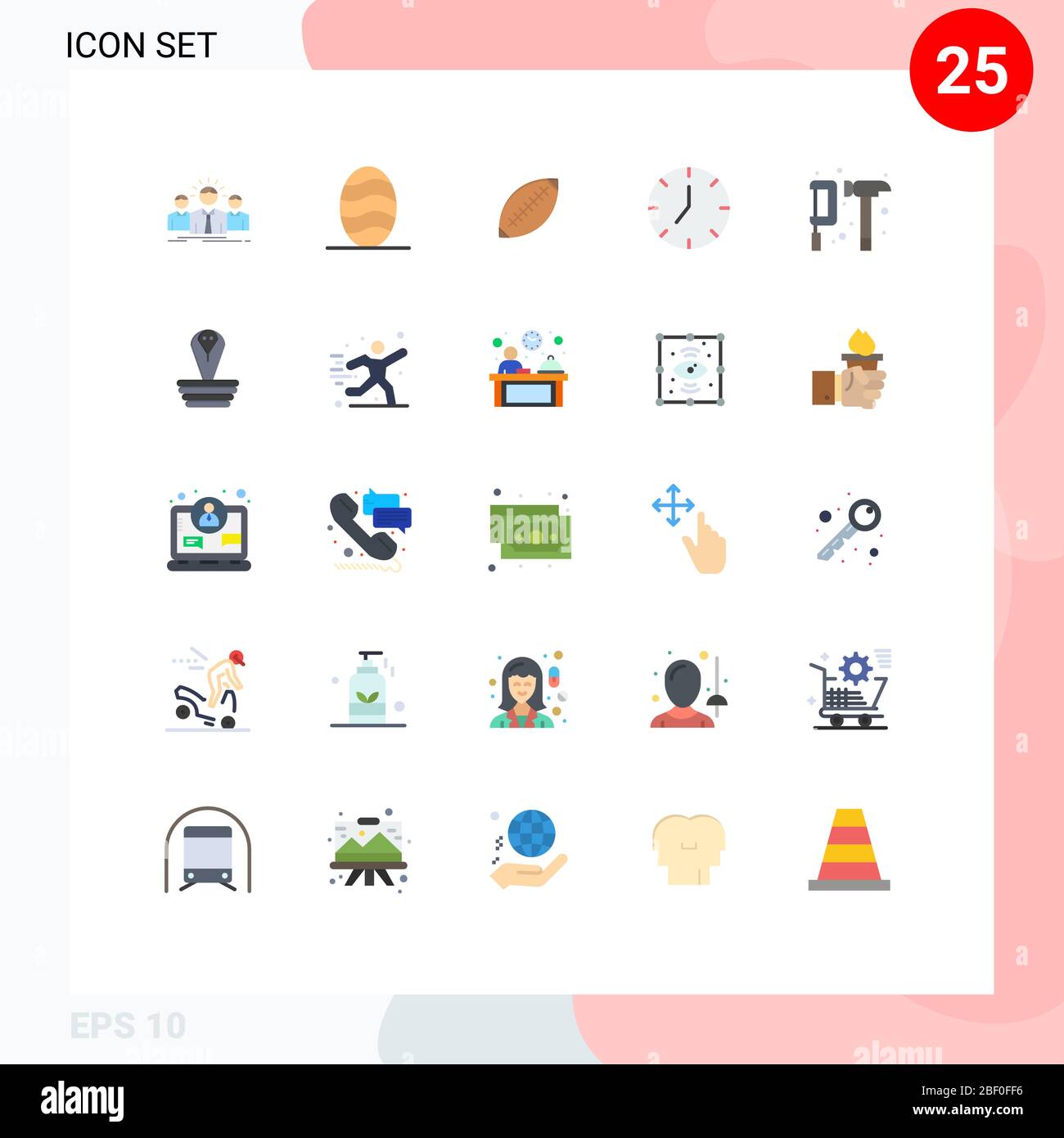 Modern Set Of 25 Flat Colors Pictograph Of Media Player Clock Afl Sydney Rugby Ball Editable Vector Design Elements Stock Vector Image Art Alamy