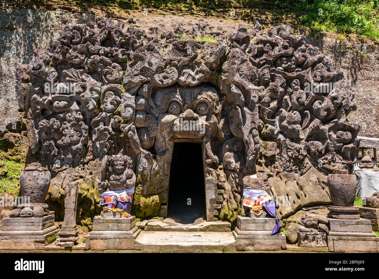 Horizontal view of the Elephant cave in Bali, Indonesia. Stock Photo