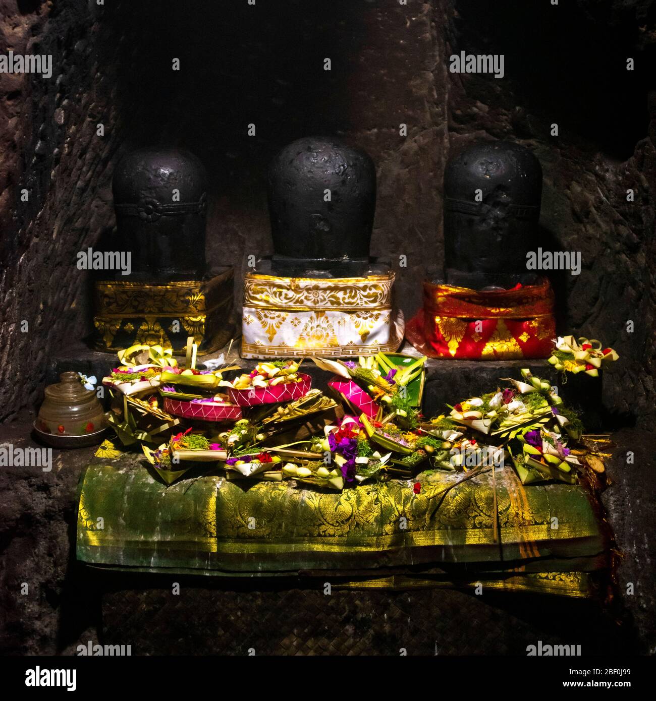 Square view of the altar inside the Elephant cave in Bali, Indonesia. Stock Photo