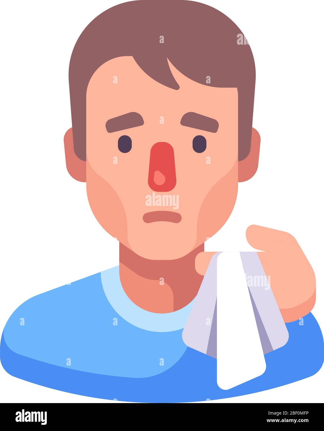 Running nose flat illustration. Man with handkerchief Stock Vector