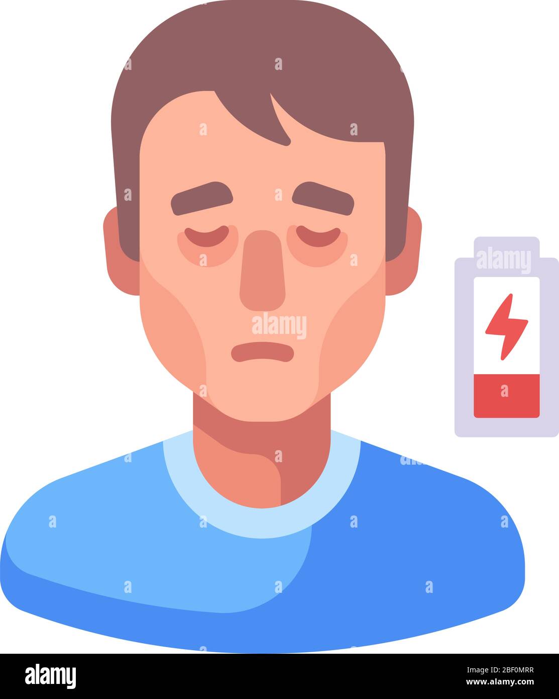 Low energy icon. Fatigue flat illustration. Man feeling tired and sleepy Stock Vector