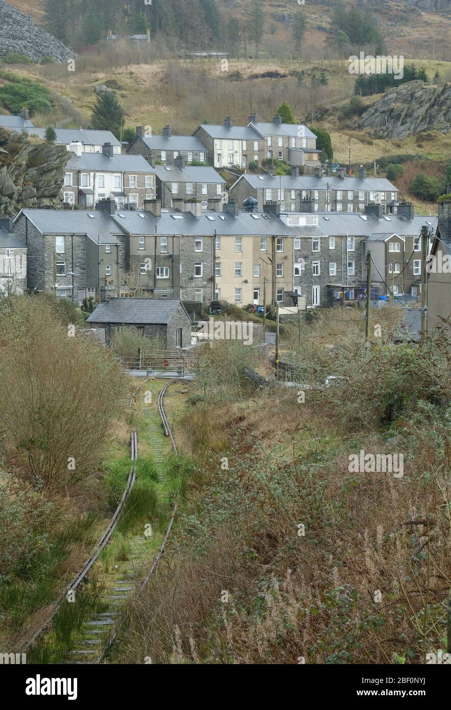 Victorian houses in the upland town of Blaenau Ffestiniog in Snowdonia, North Wales Stock Photo