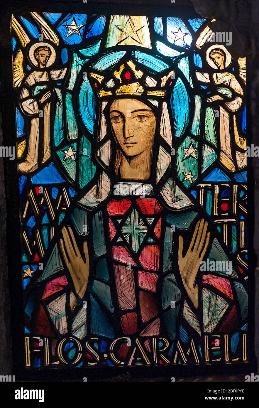 Colorful stained glass window Our Lady of Caramel Stock Photo Alamy