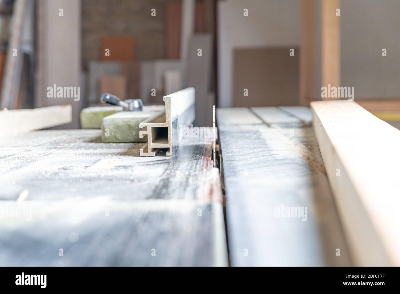 circular wood saw in joinery to produce wooden furniture Stock Photo