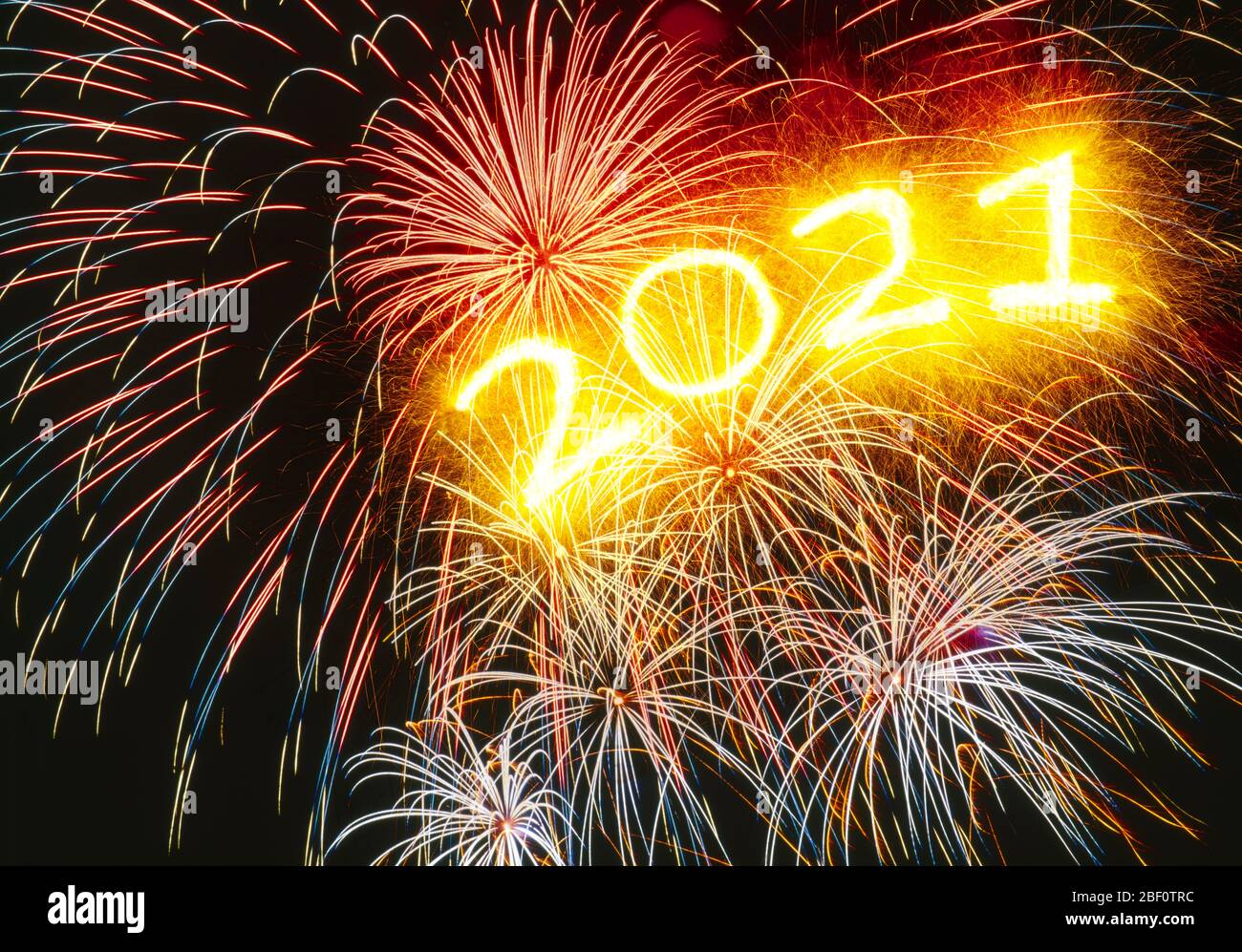 PHOTOMONTAGE, fireworks with year 2021 Stock Photo