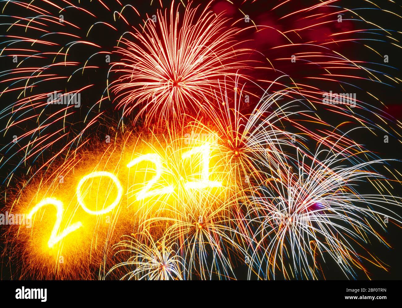 PHOTOMONTAGE, fireworks with year 2021, Sylvester, Germany Stock Photo