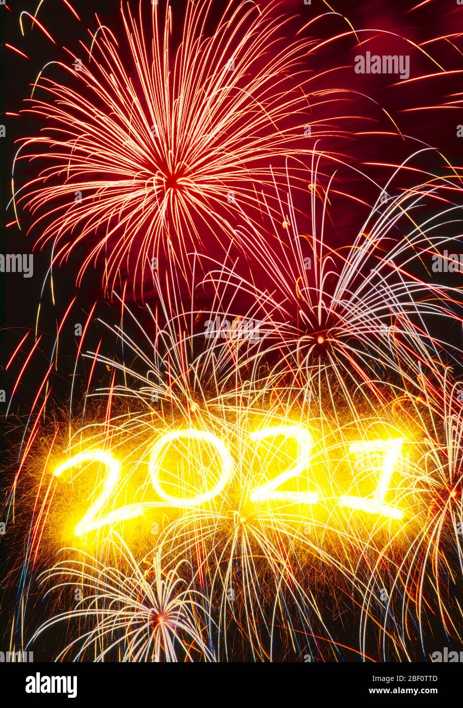 PHOTOMONTAGE, fireworks with year 2021 Stock Photo