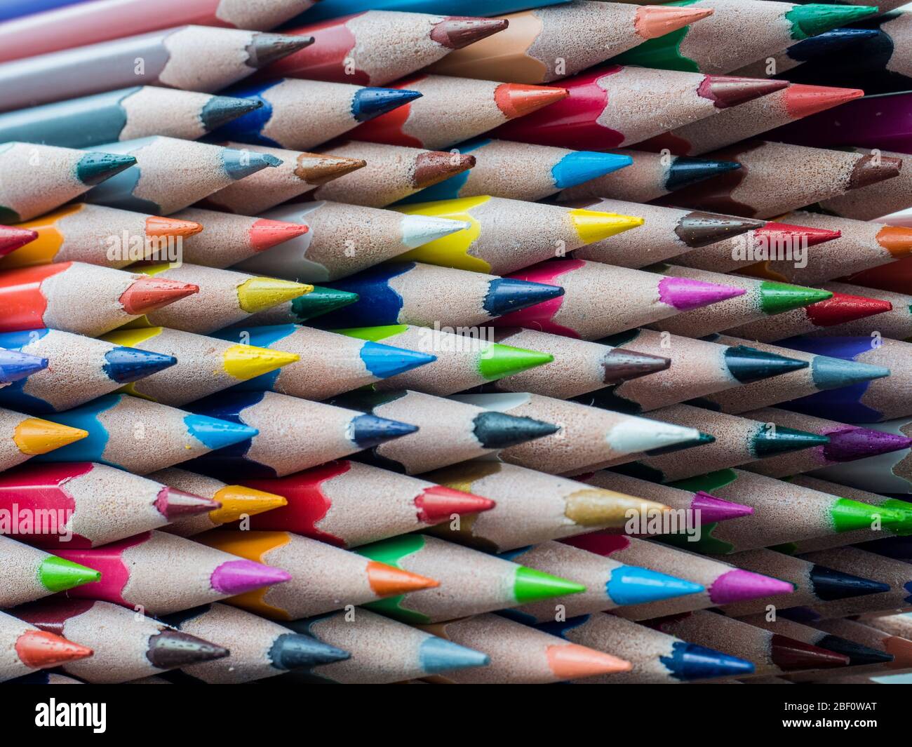 Bunch of color pencils ready to be use. close up Stock Photo