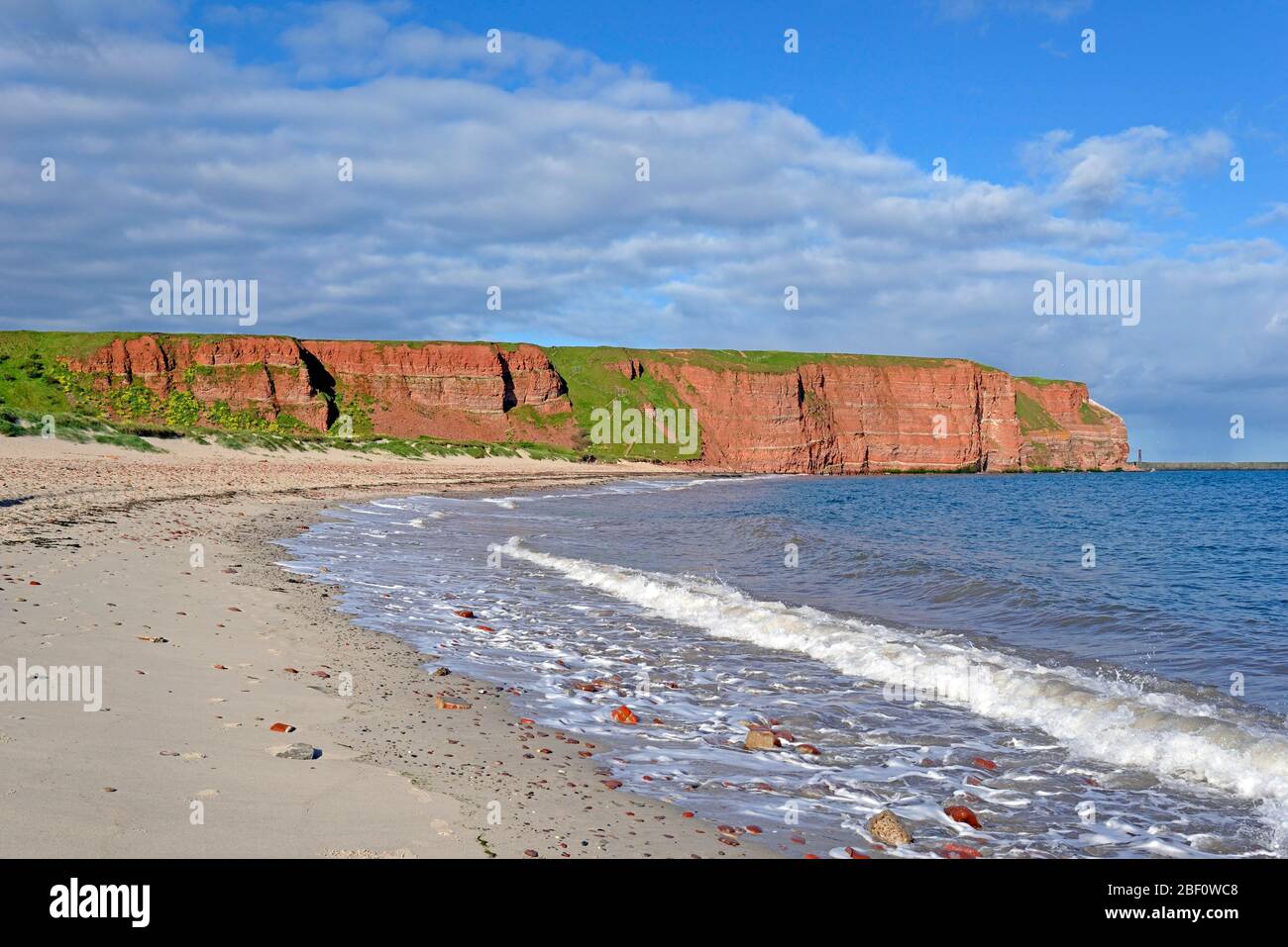 North beach with towering red sandstone rocks, Heligoland, North Sea, Schleswig-Holstein, Germany Stock Photo