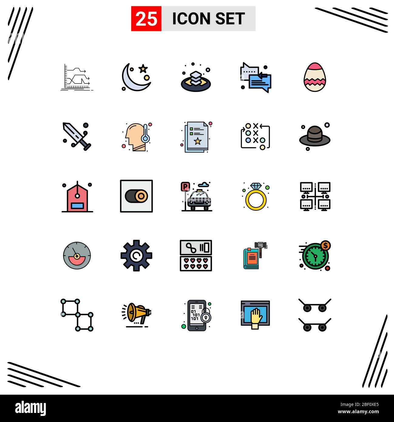 Mobile Interface Filled Line Flat Color Set Of 25 Pictograms Of Arrow Messages Muslim Chat Gift Editable Vector Design Elements Stock Vector Image Art Alamy