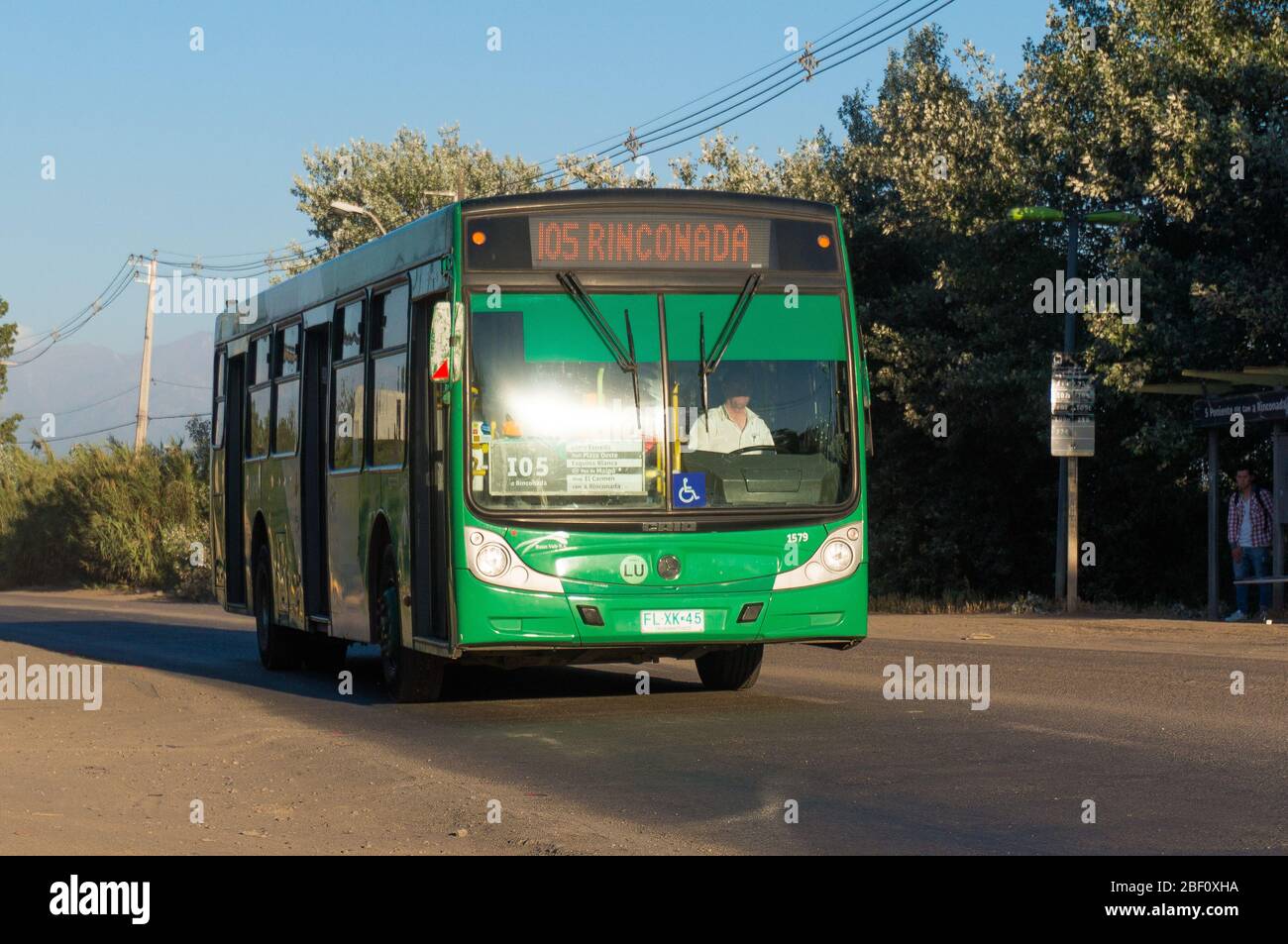 sANTIAGO, CHILE - NOVEMBER 2015: A Transantiago public transport bus in downtown Santiago Stock Photo