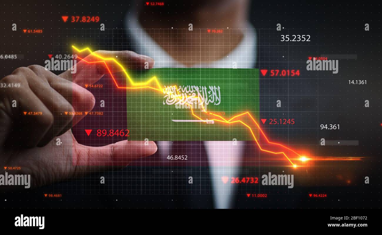 Saudi Graph Face Graph Falling Down in Front Of Saudi Arabia Flag. Crisis Concept Stock ...