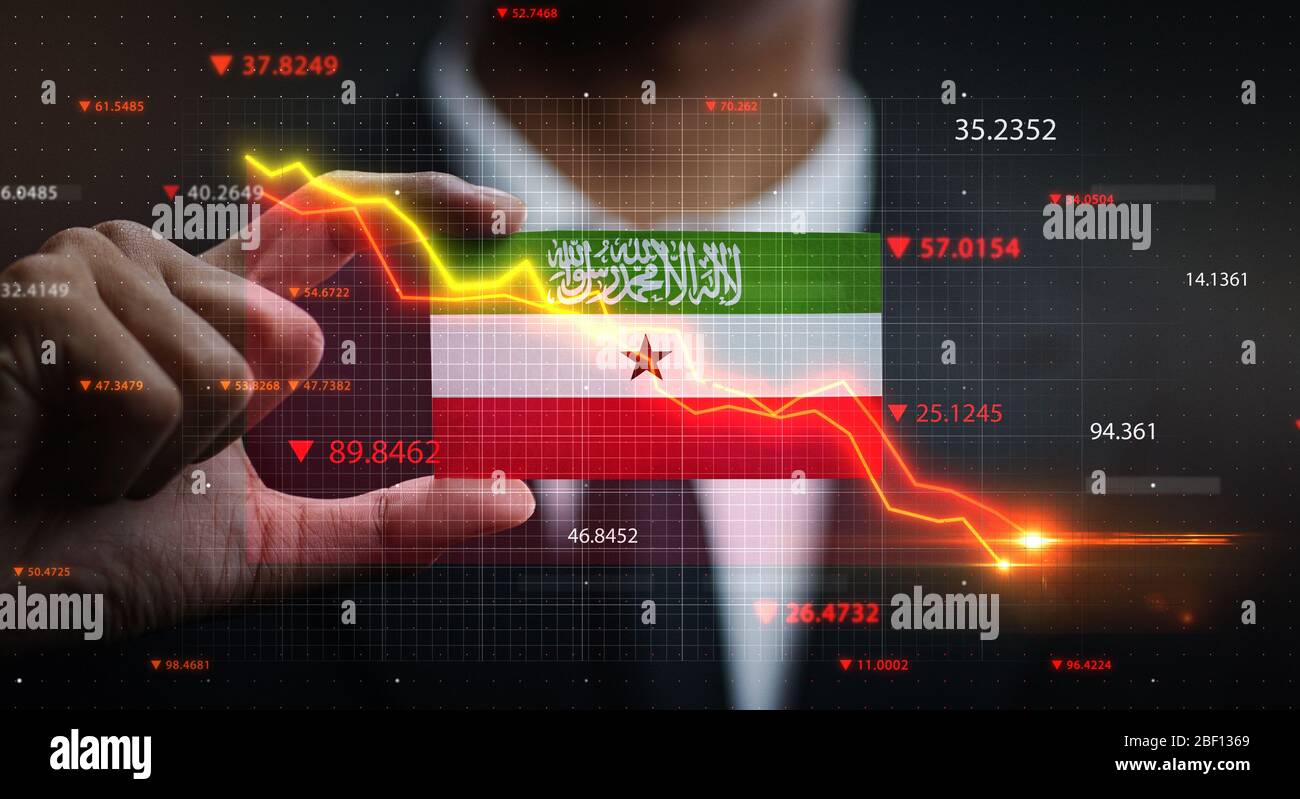 Graph Falling Down in Front Of Somaliland Flag. Crisis Concept Stock Photo