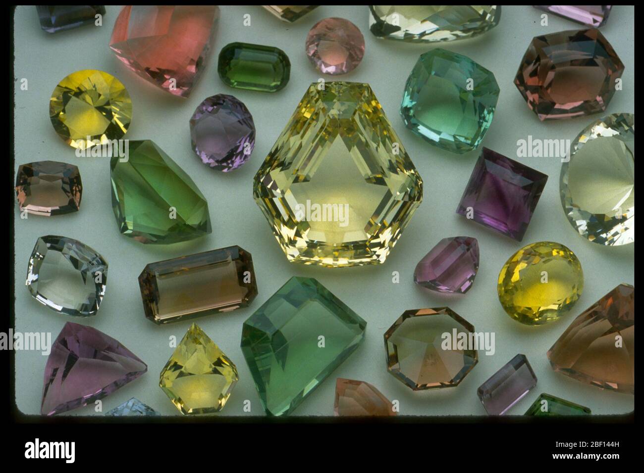 Photograph of a group of fluorites from the National Gem Collection showing a range of colors Stock Photo