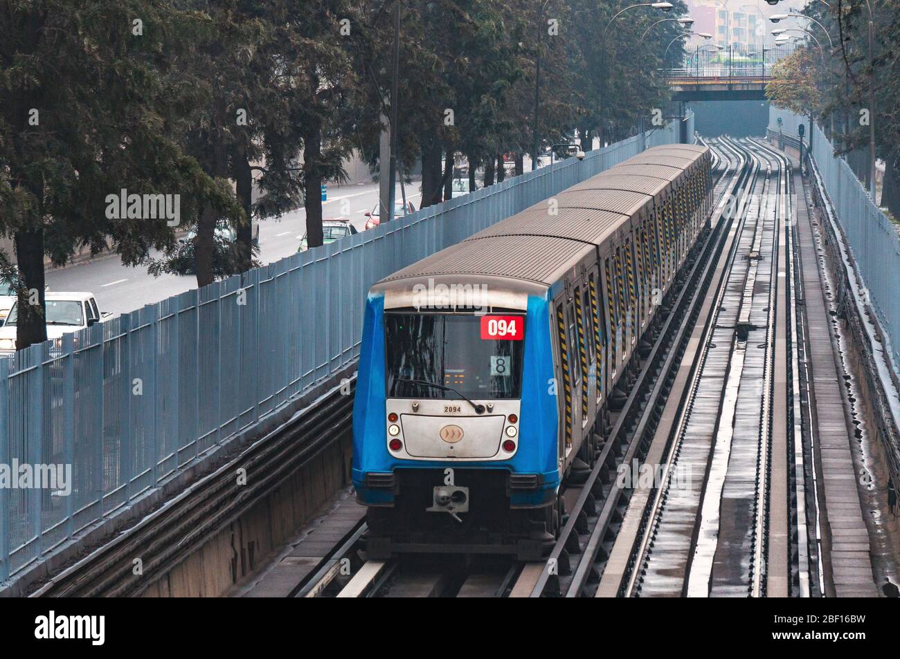 SANTIAGO, CHILE - MAY 2016: A Metro de Santiago train at a station of Line 2 Stock Photo