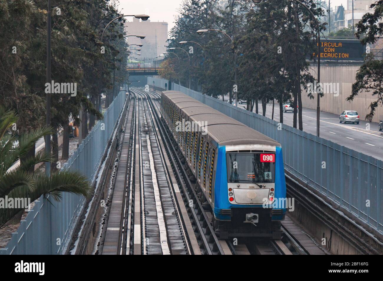 SANTIAGO, CHILE - MAY 2016: A Metro de Santiago train at a station of Line 2 Stock Photo