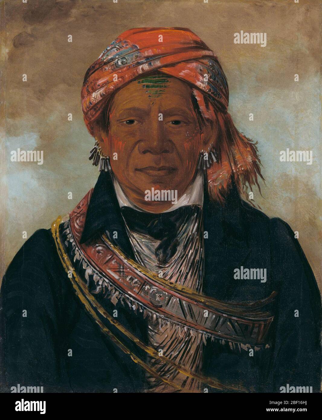 Bdasin Chief of the Tribe. George Catlin probably painted this portrait of Bód-a-sin, chief of the Delaware/Lenape tribe, at Fort Leavenworth (in today’s Kansas) in 1830. Catlin’s efforts from 1830 are generally considered his first attempts at Indian portraits in the West. Stock Photo
