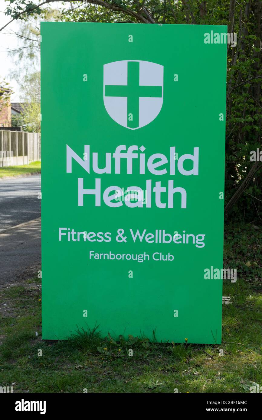 Sign at a Nuffield Health Fitness and Wellbeing Club, UK Stock Photo
