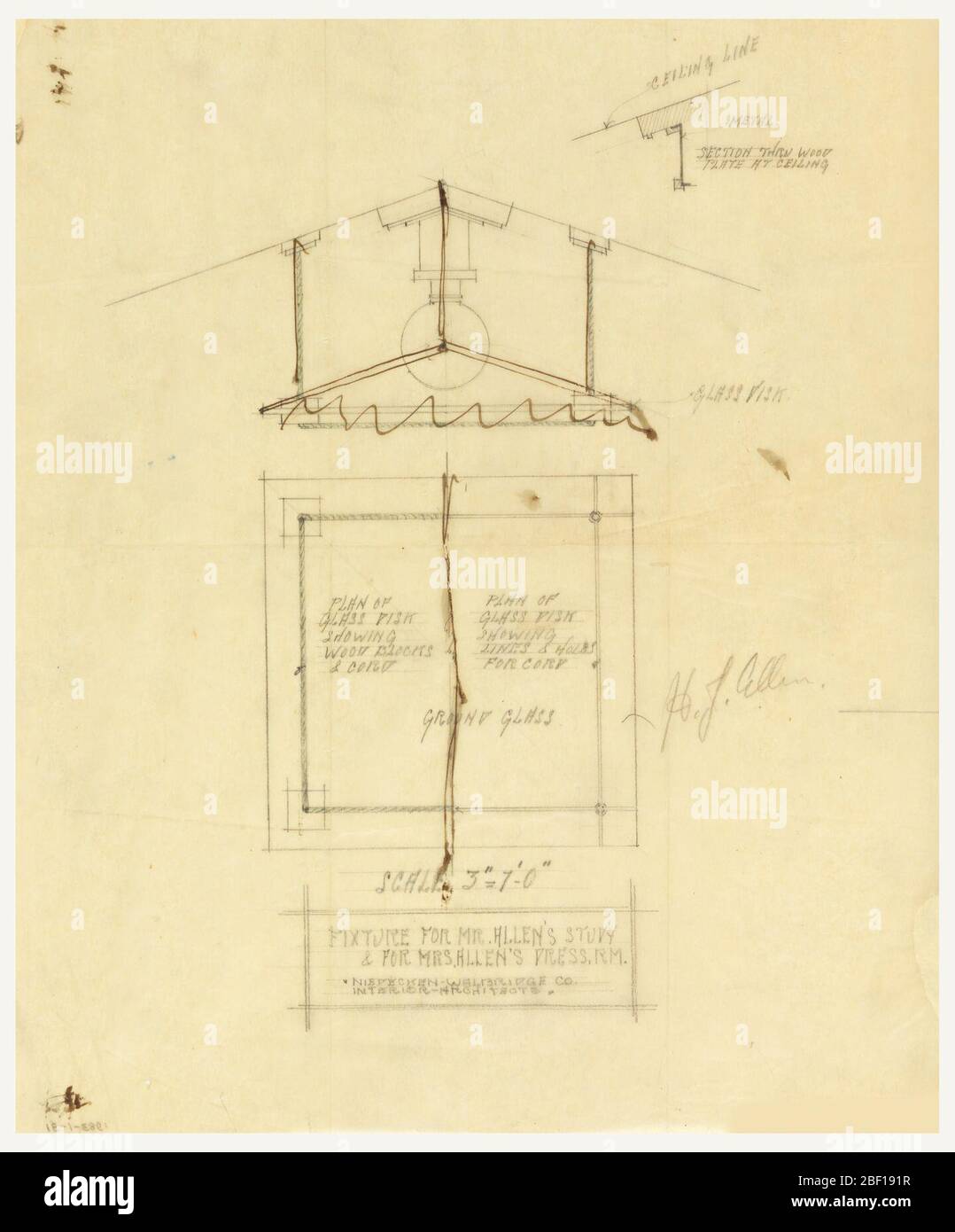 Light Fixture and Plan of Glass Disc for Mr Allens Study and Mrs Allens