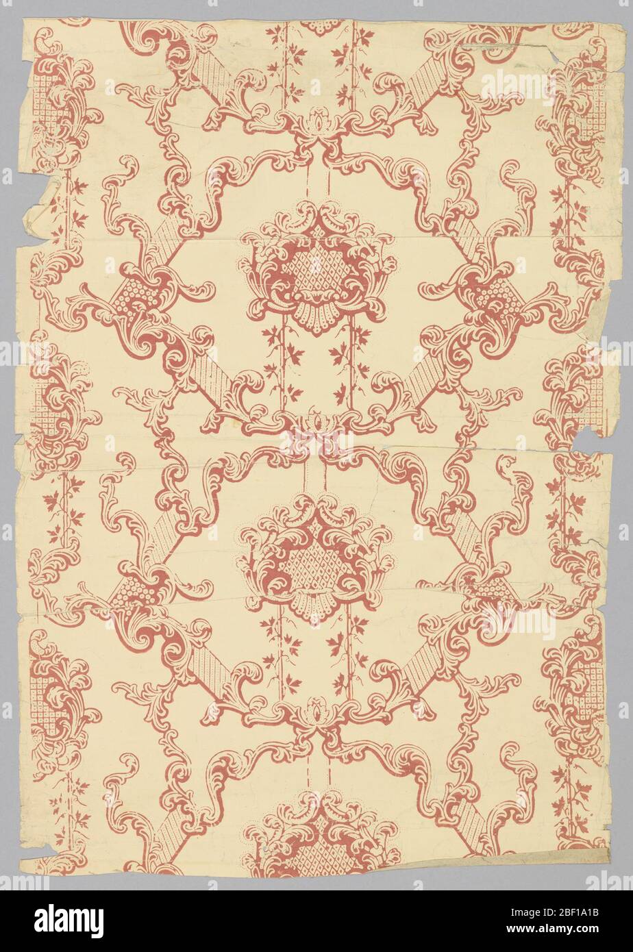 Sidewall. Rococo revival; scrolling red framework and lattice ...