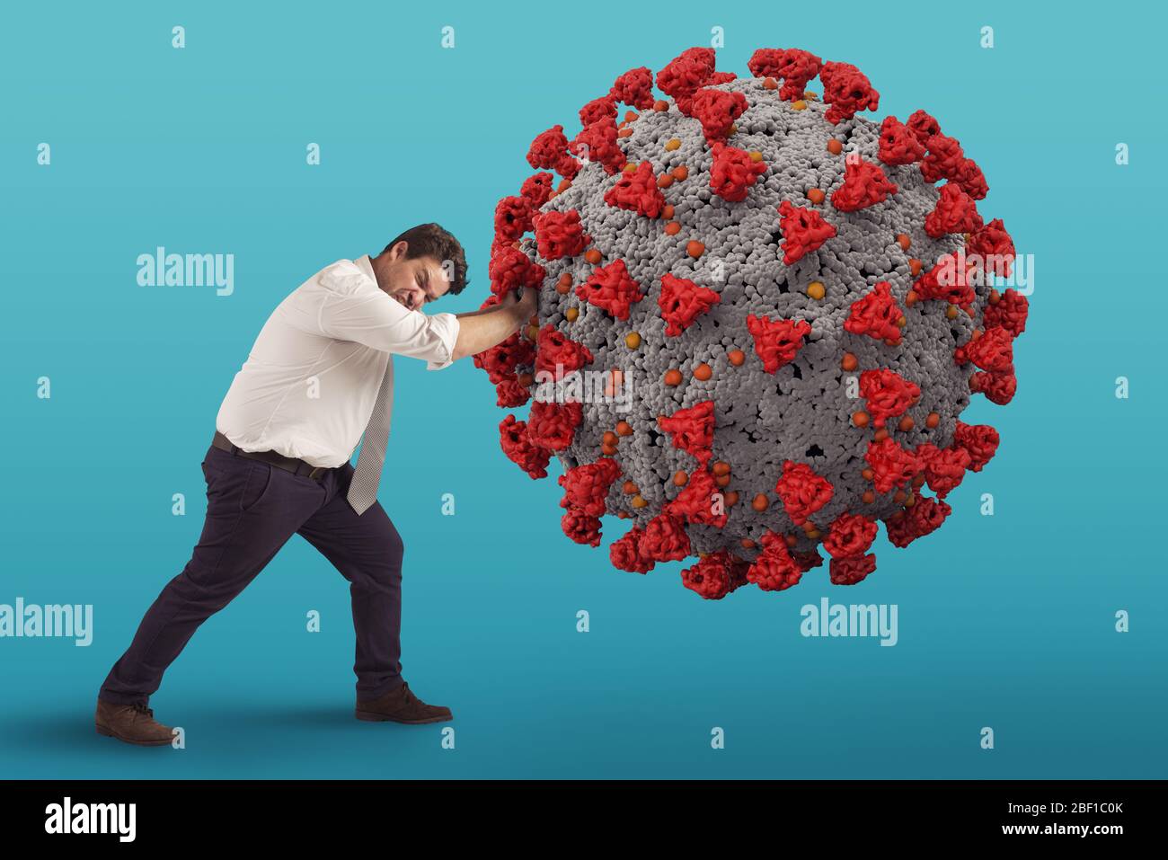 Big virus that oppresses and crushes people s finances and freedoms Stock Photo