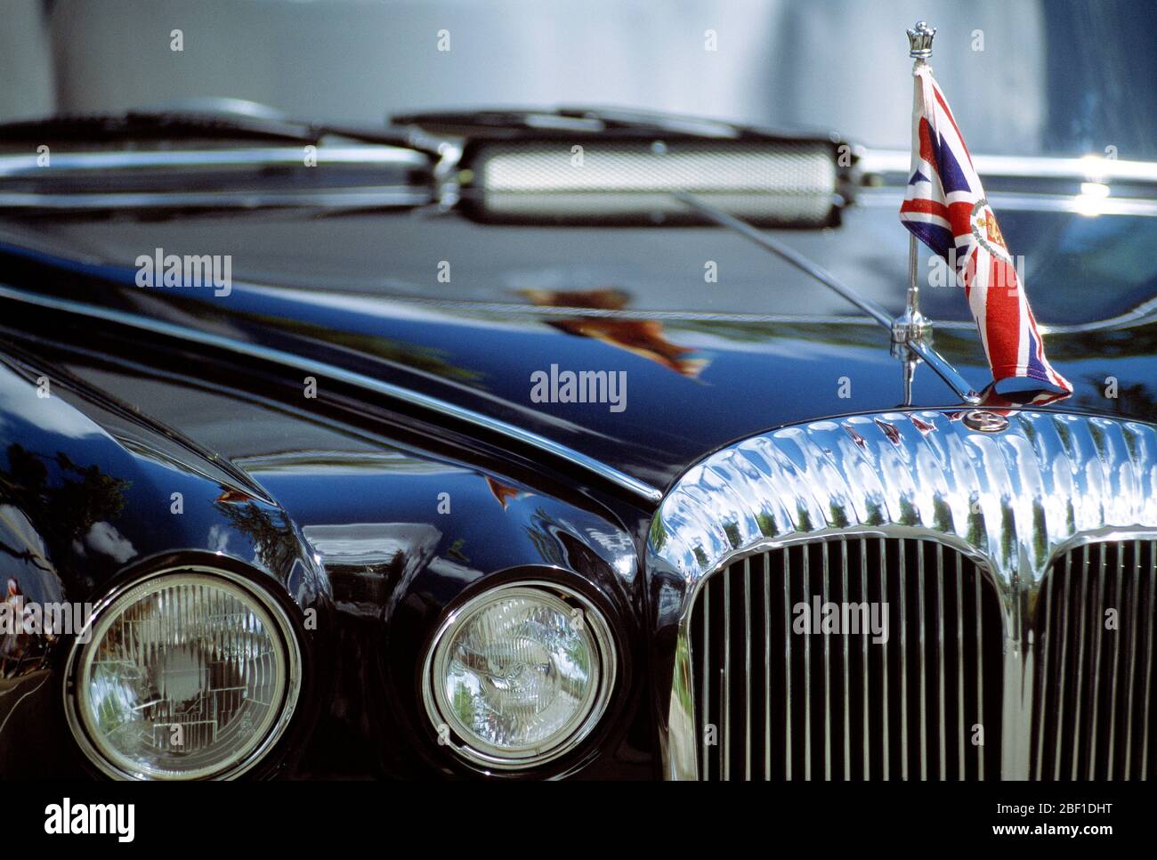 Machines. Road transport. Black Daimler DS420. Lieutenant Governor of Guernsey limousine car. Stock Photo