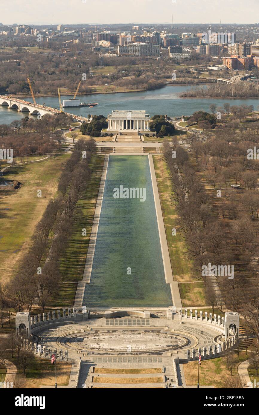 Aerial view of the city of Washington DC, USA. Stock Photo