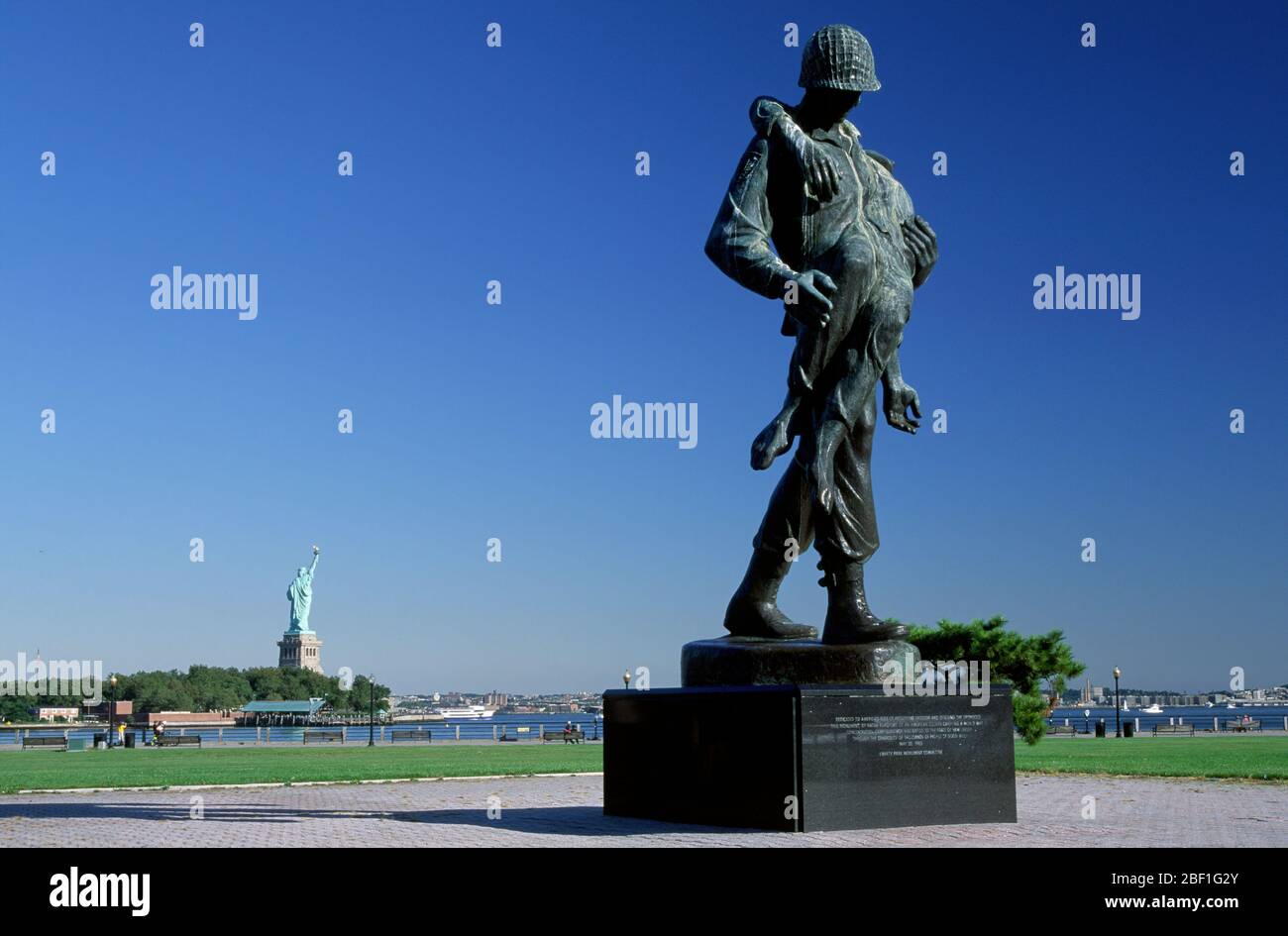 Liberation Monument with Statue of Liberty, Liberty State Park, New