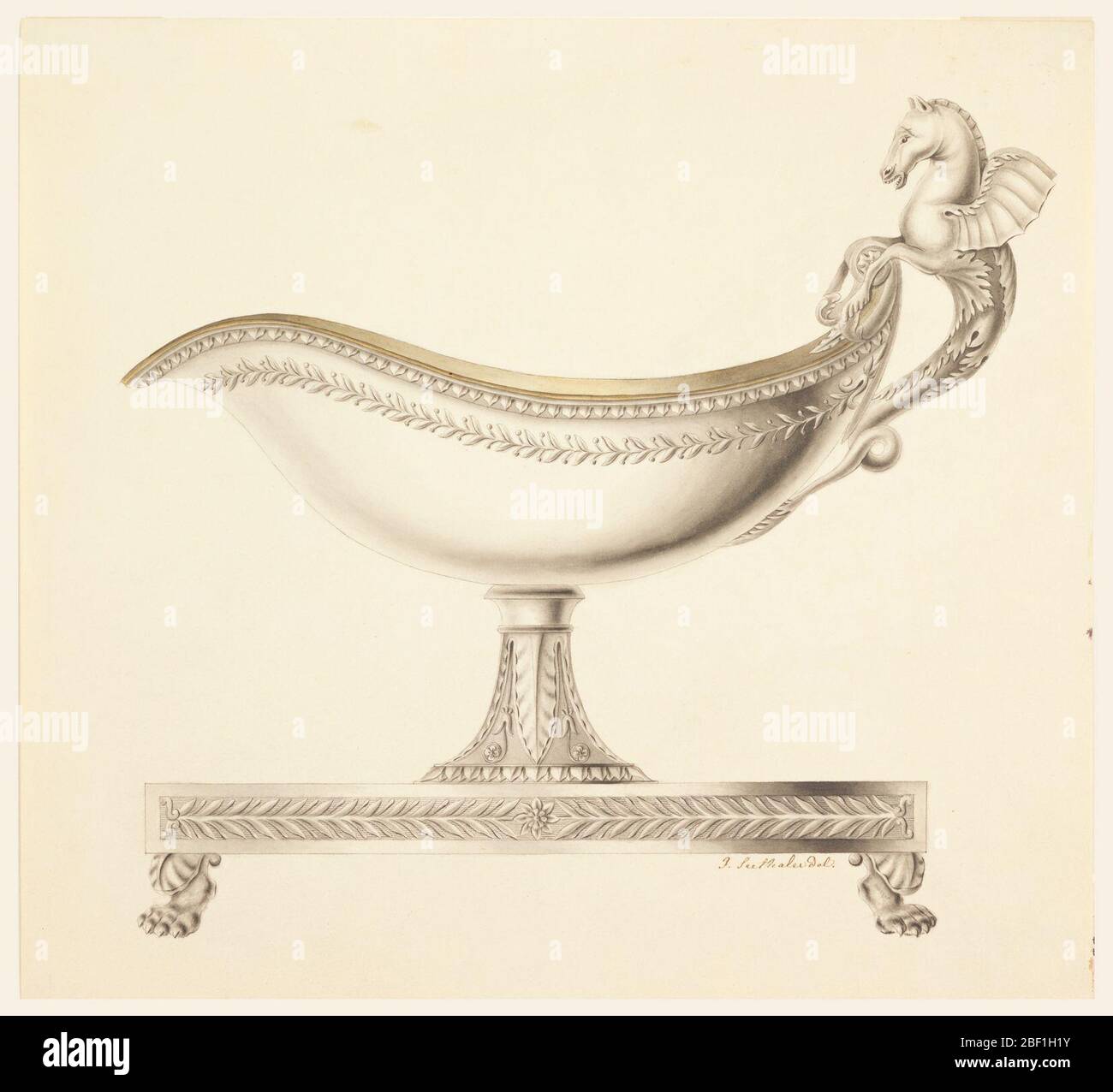 Elevation of a Sauce Boat. The sauceboat is made of gilded silver