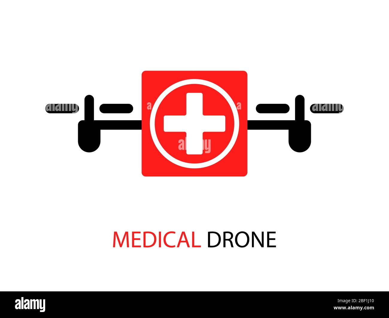 An unmanned aerial vehicle, Quadcopter Drone, carrying a first aid package in the air. Medical Air Copter Shipment glyph icon  Stock Vector
