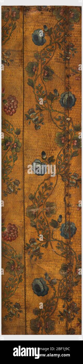 Sidewall. Diapered field, varnished silver. Rococo vine, in green, with ...