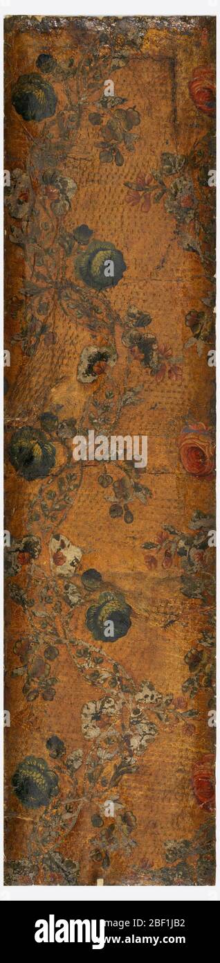 Sidewall. Diapered field, varnished silver. Rococo vine, in green, with ...