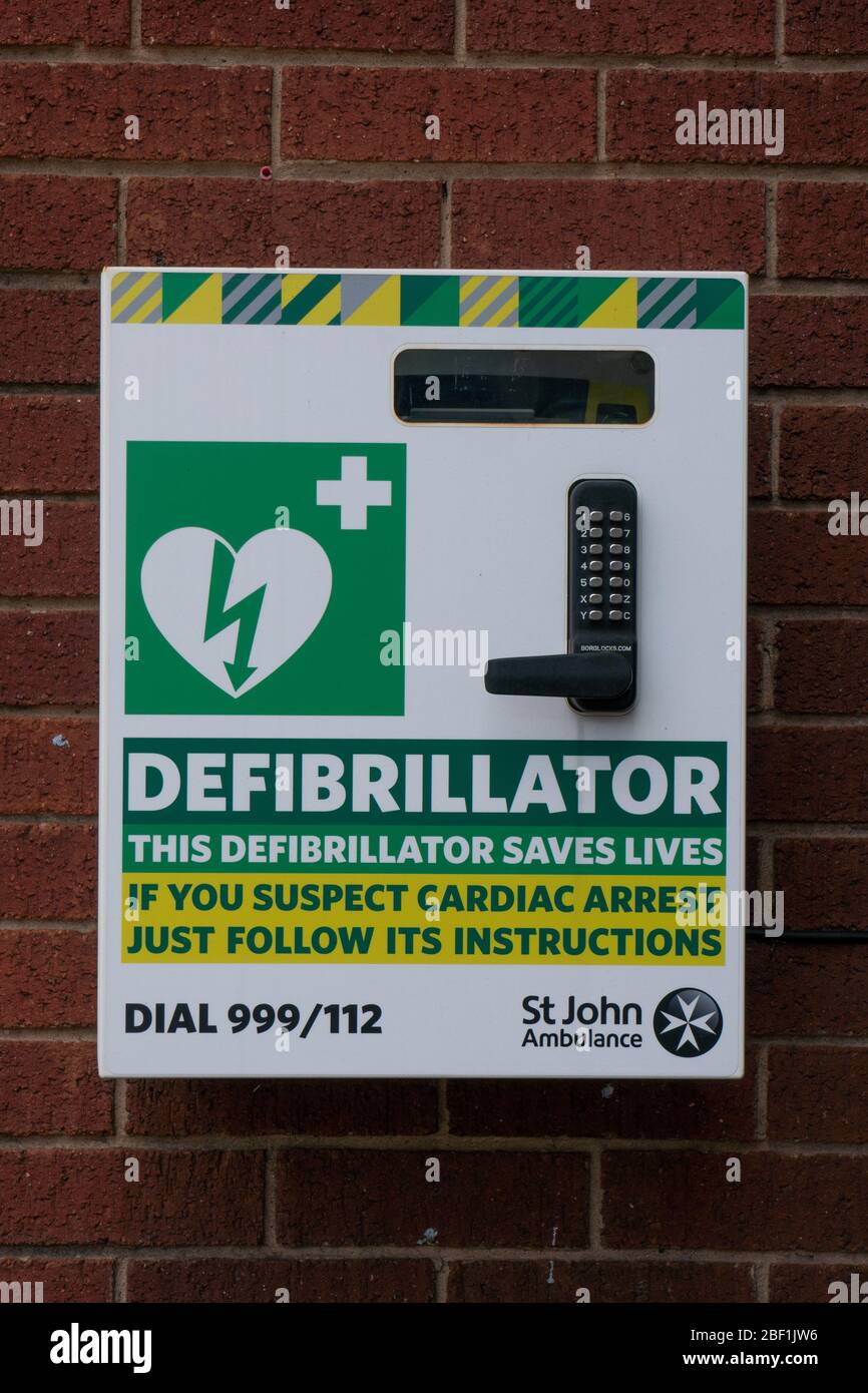 Public defibrillator. West Midlands. UK Stock Photo Alamy