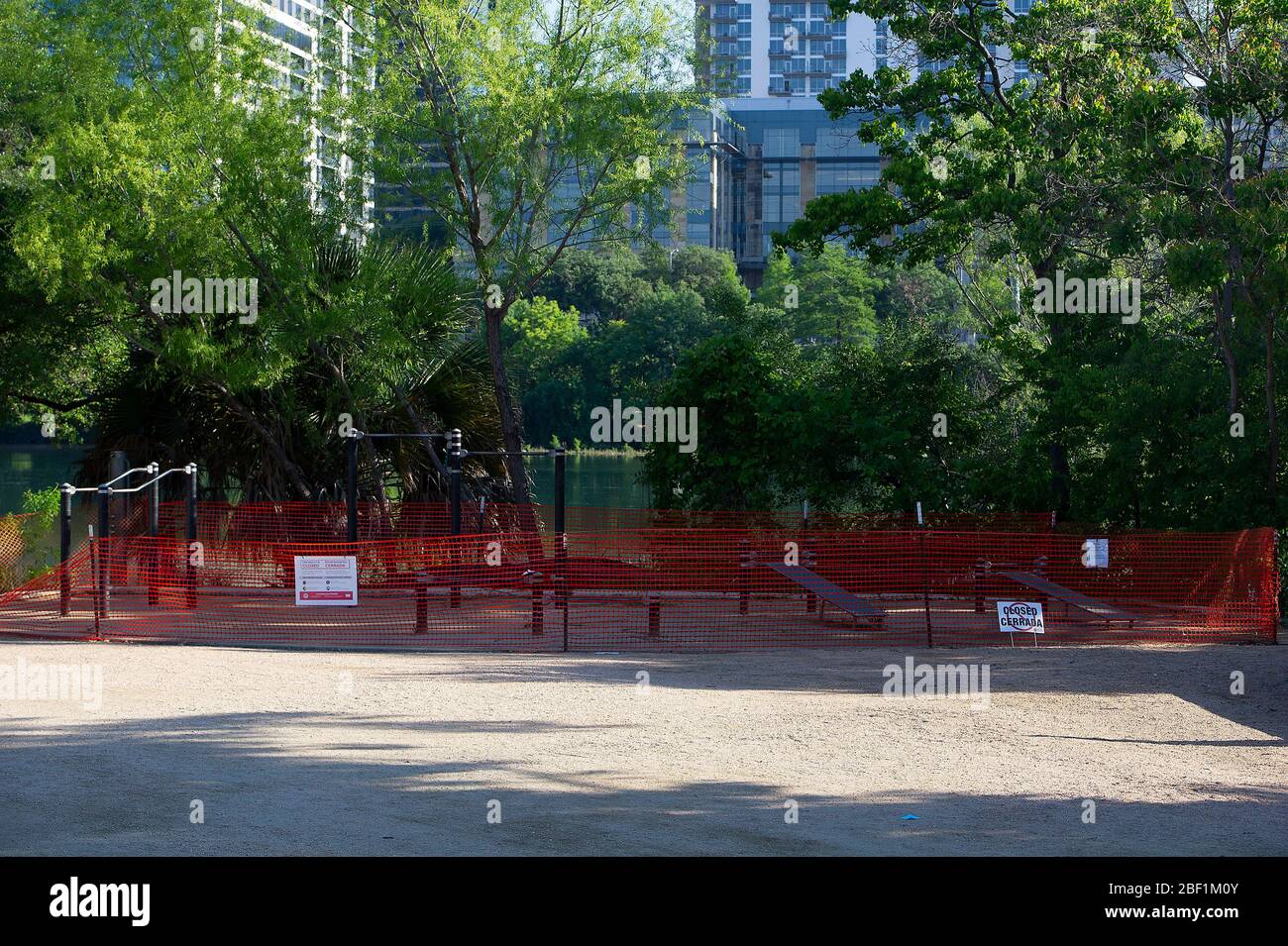 April 16, 2020: The City of Austin Parks Department issued signs that state "This facility is CLOSED"". To maintain the health and safety of City of Austin employees and the public the City of Austin facility is closed. Austin, Texas. Mario Cantu/CSM Stock Photo