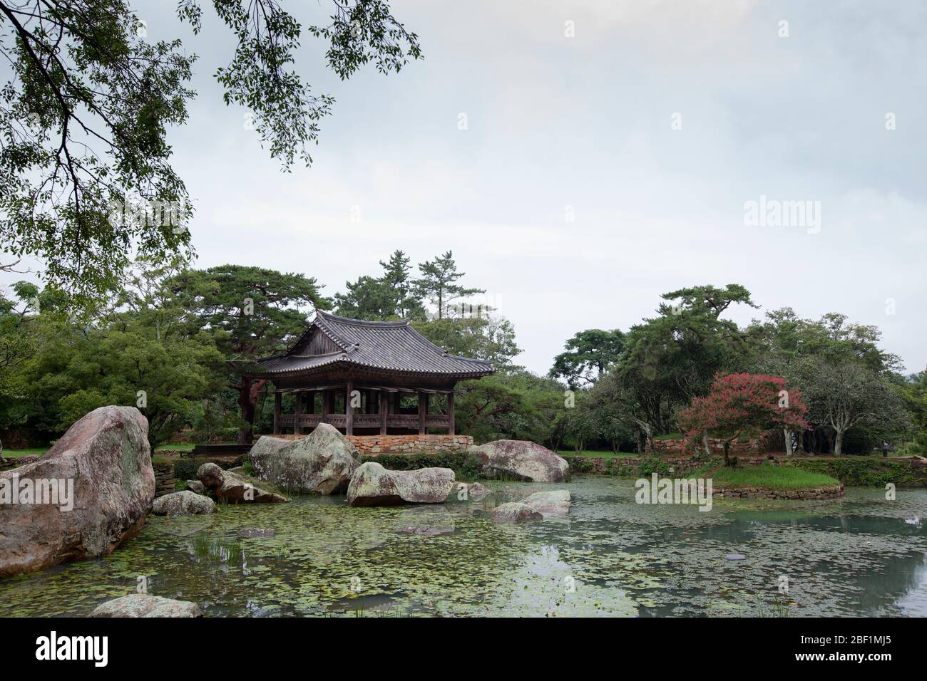 Traditional Korean pavilion Seyeonjeong in Bogildo island, Wando-gun, Korea - 28 Aug 2019 Stock Photo