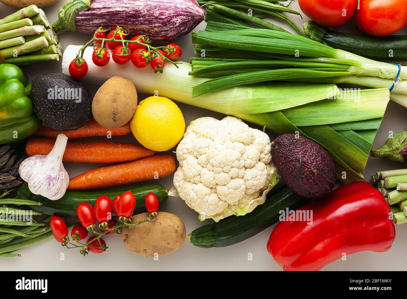 many varied colored fresh vegetables for home delivery. banner advertising Stock Photo