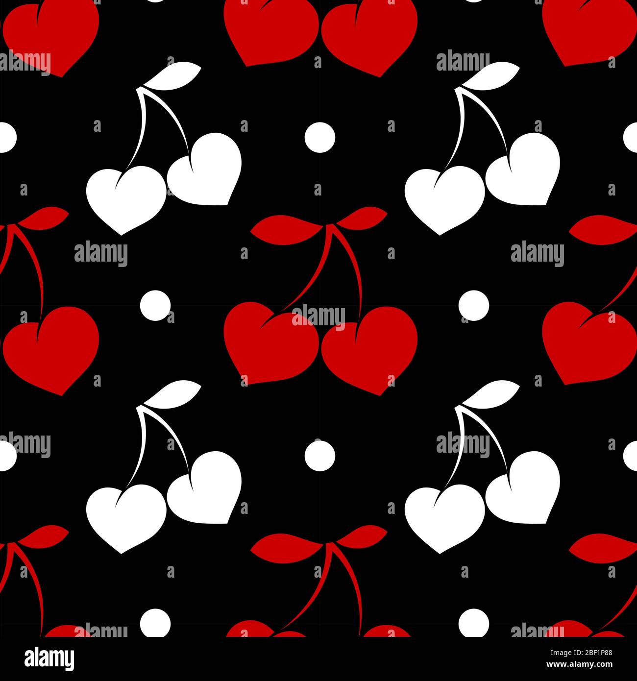seamless pattern with heart-shaped berry on a black background. Pattern