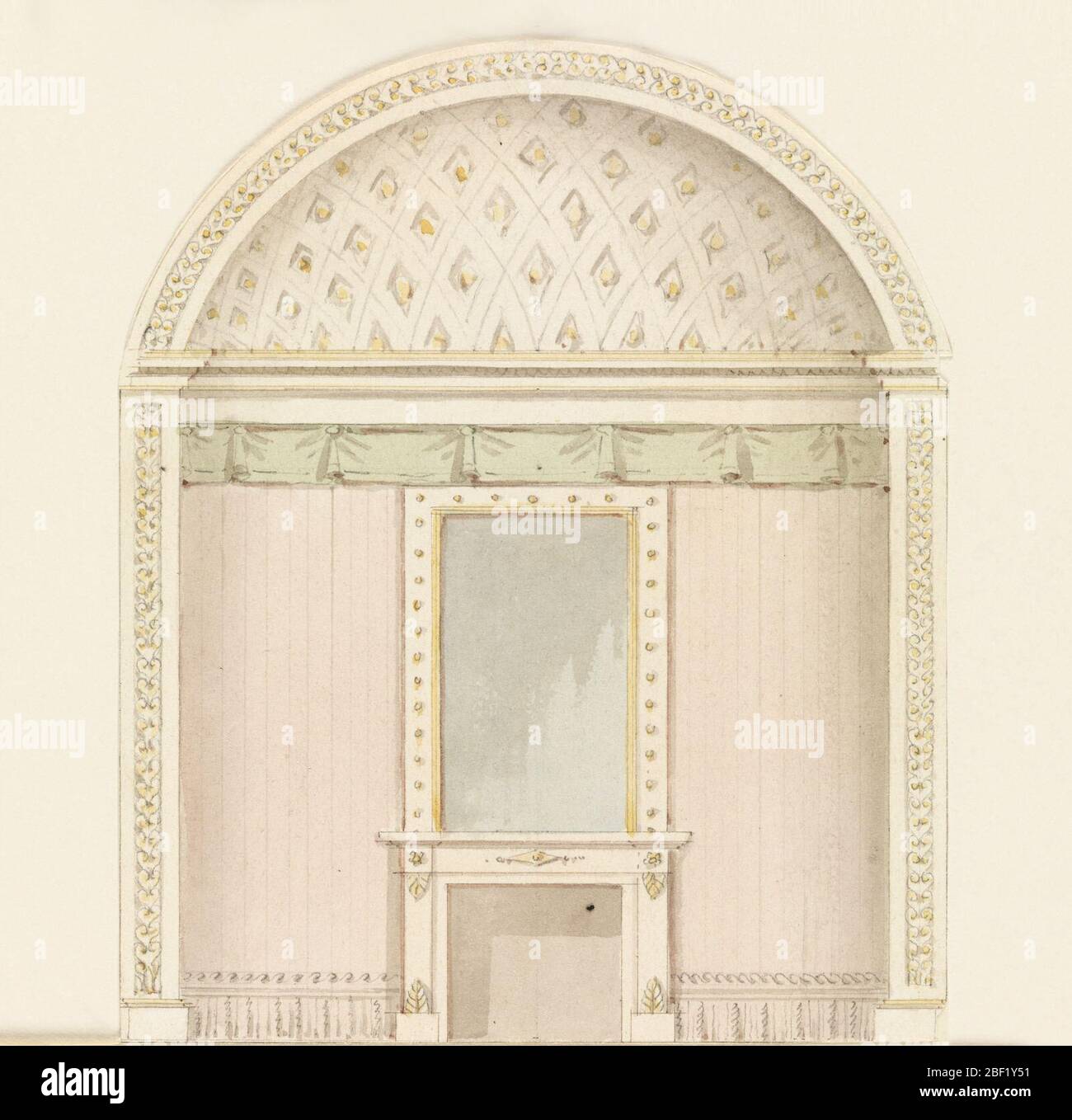 Wall Elevation with Fireplace. Vertical rectangle. Wall elevation with