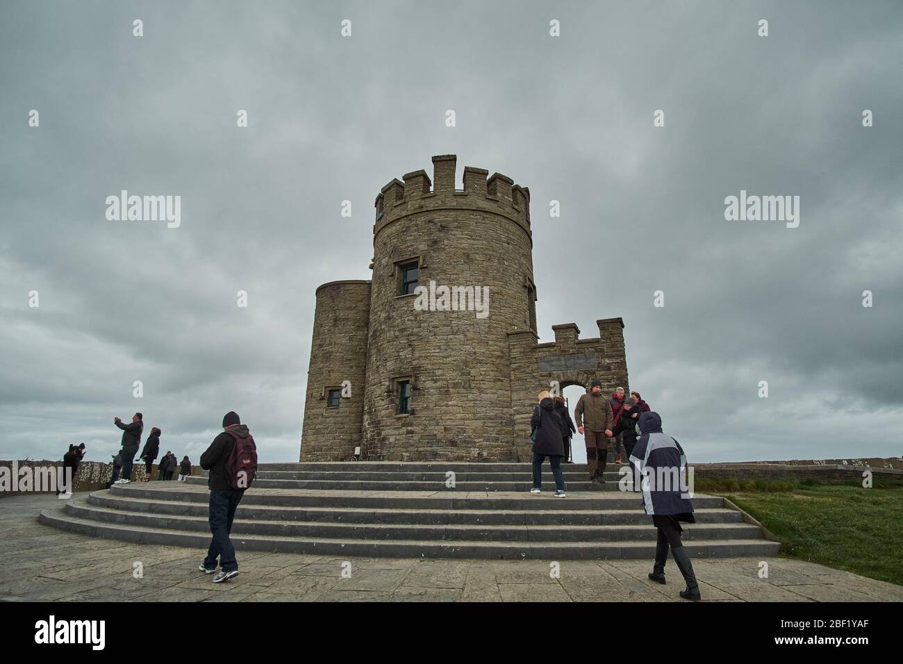O'Brien's tower at the Cliffs of Moher on the Ring of Kerry Ireland Stock Photo