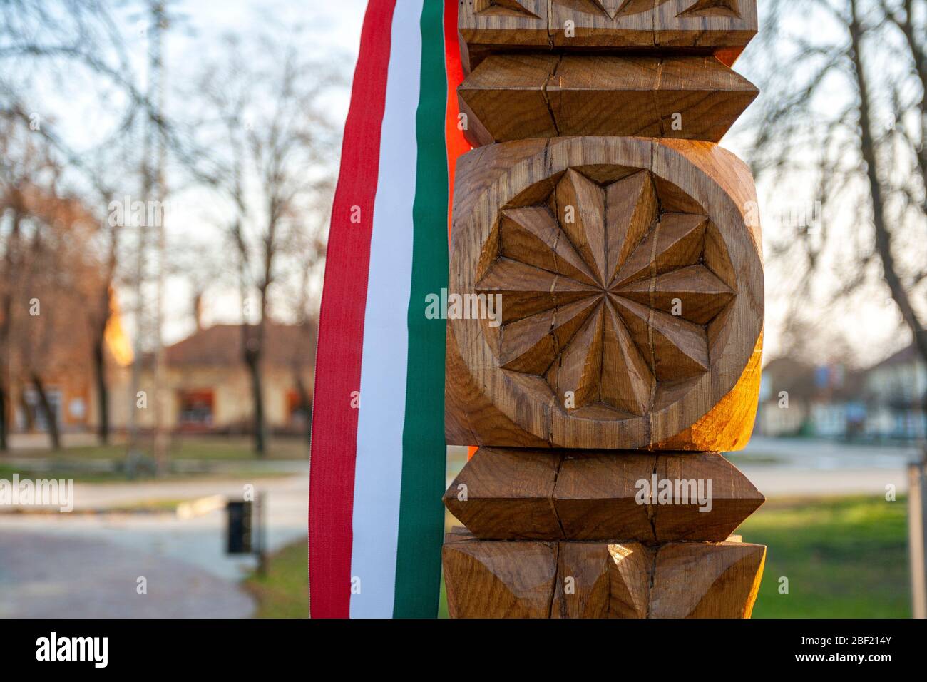 Hand carved wooden post decoration in Hungary Stock Photo - Alamy