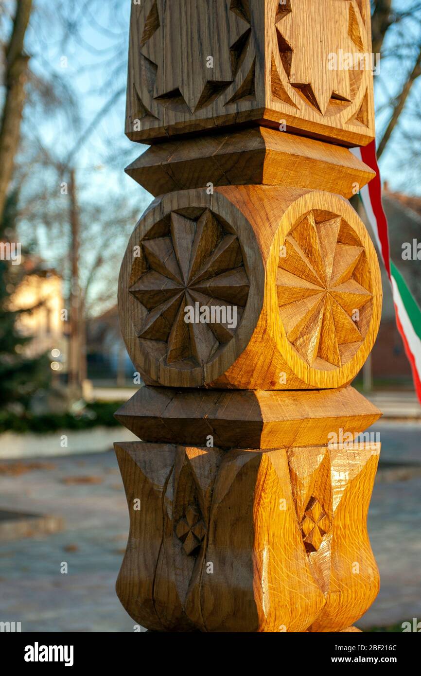 Hand carved wooden post decoration in Hungary Stock Photo - Alamy